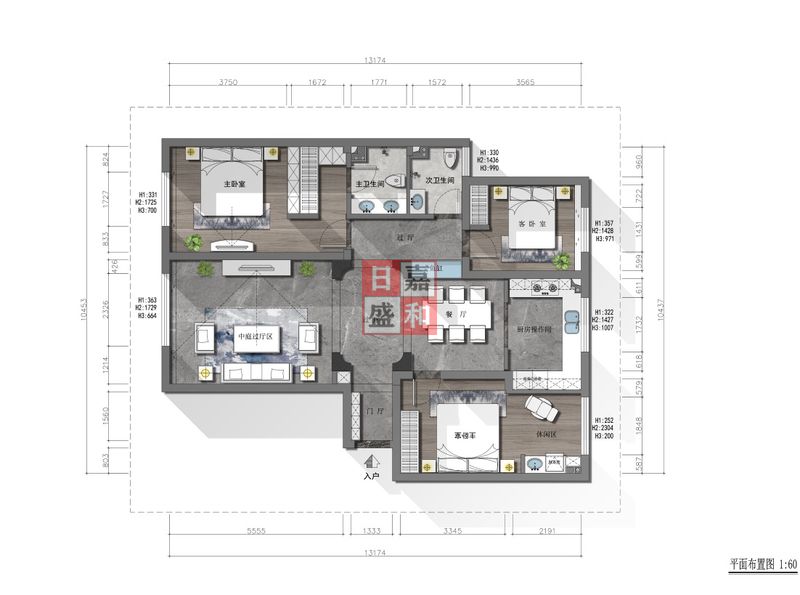 五矿二期150m²三室装修实景图